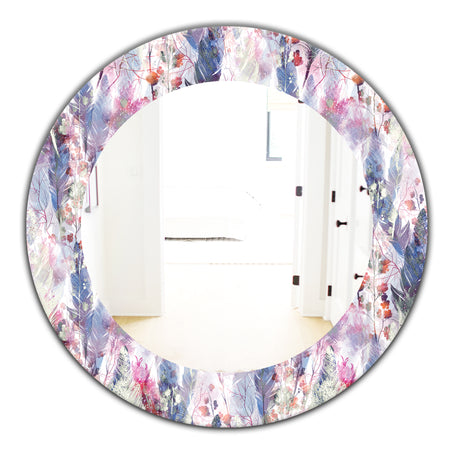 Feathers 2 - Bohemian and Eclectic Mirror - Frameless Oval or Round Vanity Mirror