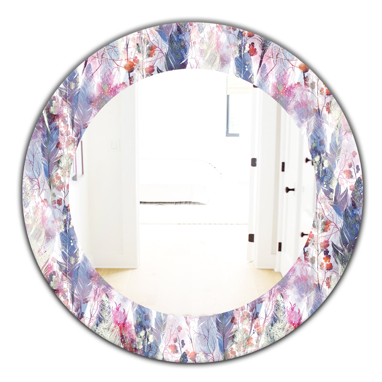 Feathers 2 - Bohemian and Eclectic Mirror - Frameless Oval or Round Vanity Mirror