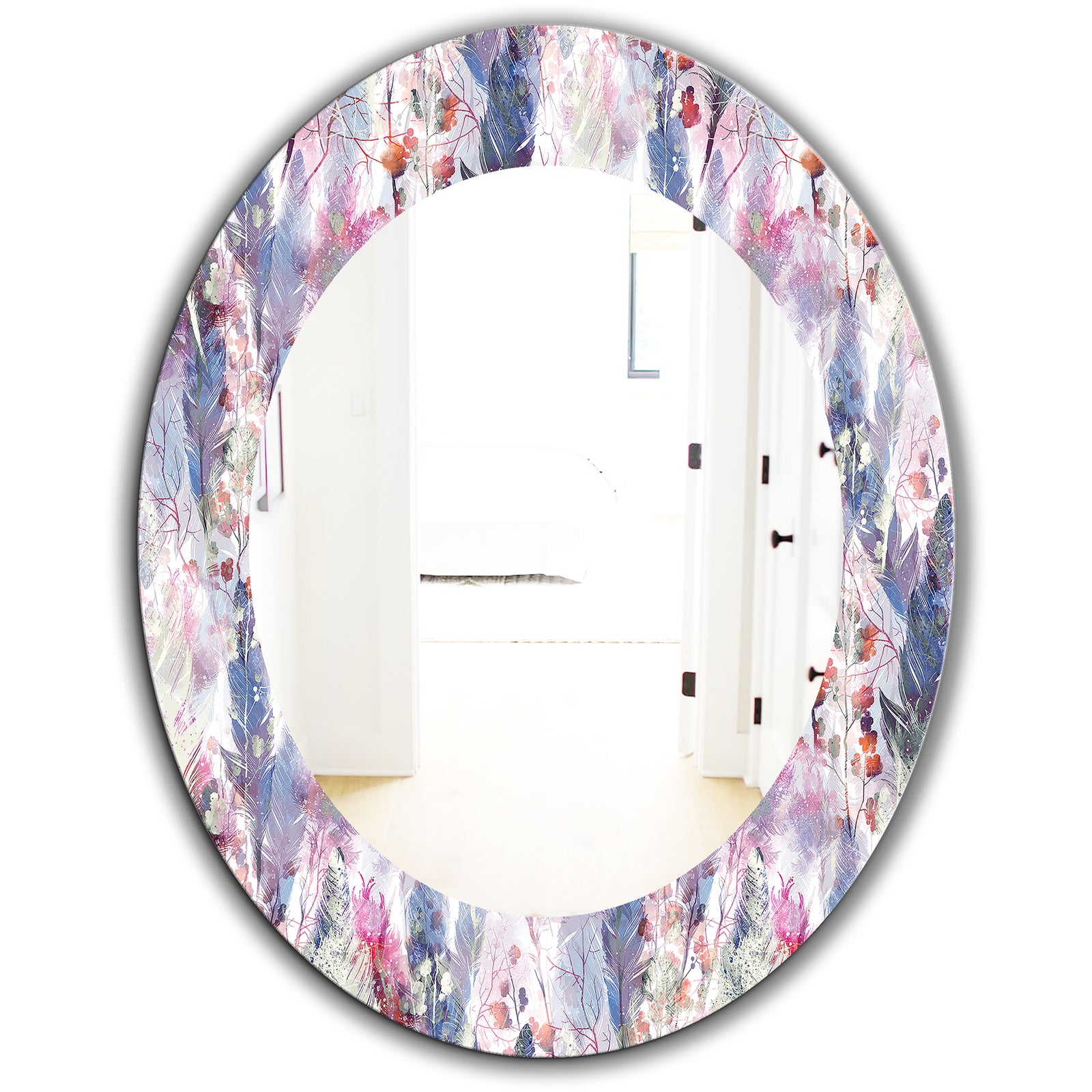 Feathers 2 - Bohemian and Eclectic Mirror - Frameless Oval or Round Vanity Mirror