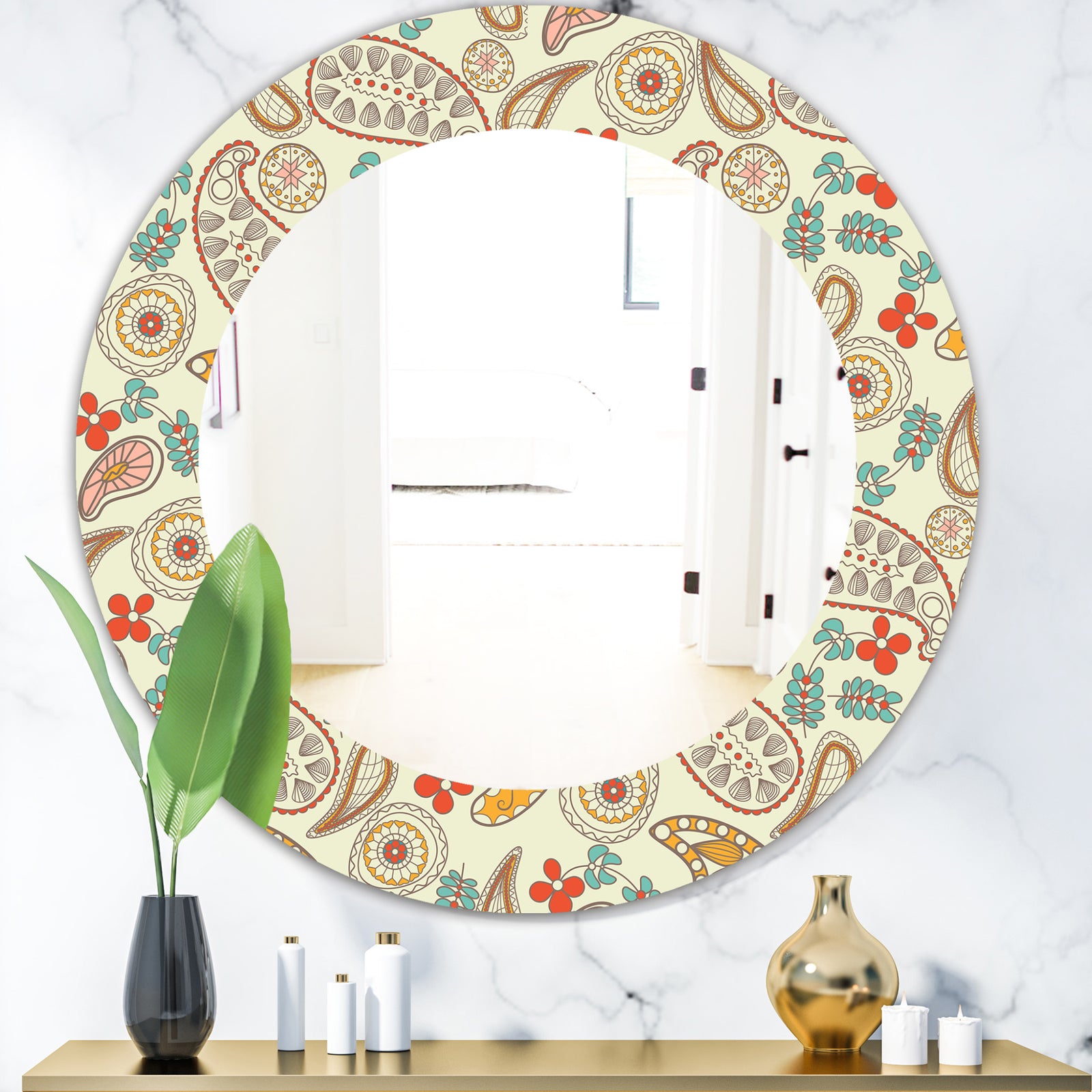 Paisley 1 - Bohemian and Eclectic Mirror - Frameless Oval or Round Wall Mirror