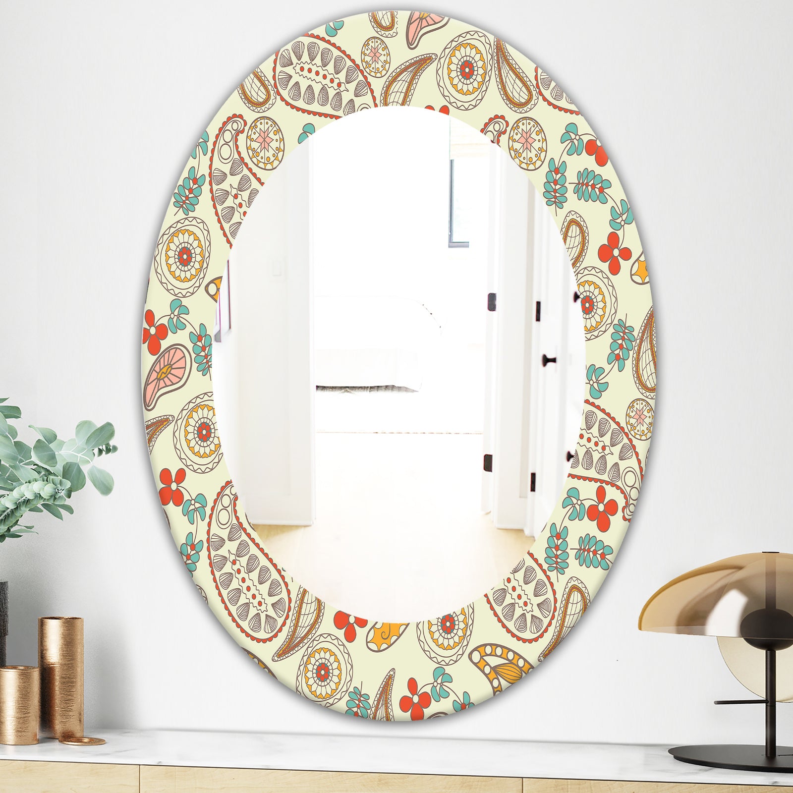 Paisley 1 - Bohemian and Eclectic Mirror - Frameless Oval or Round Wall Mirror