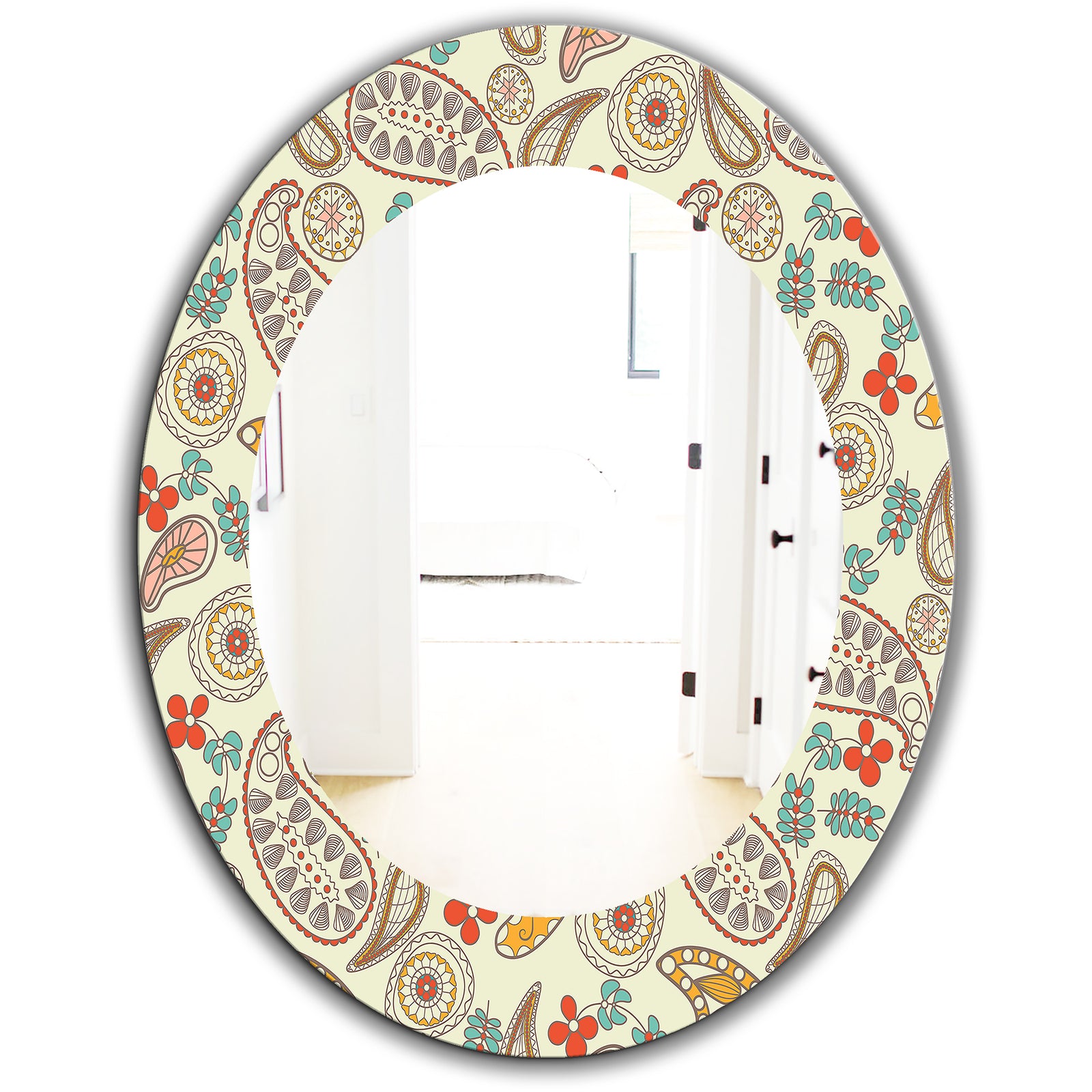 Paisley 1 - Bohemian and Eclectic Mirror - Frameless Oval or Round Wall Mirror