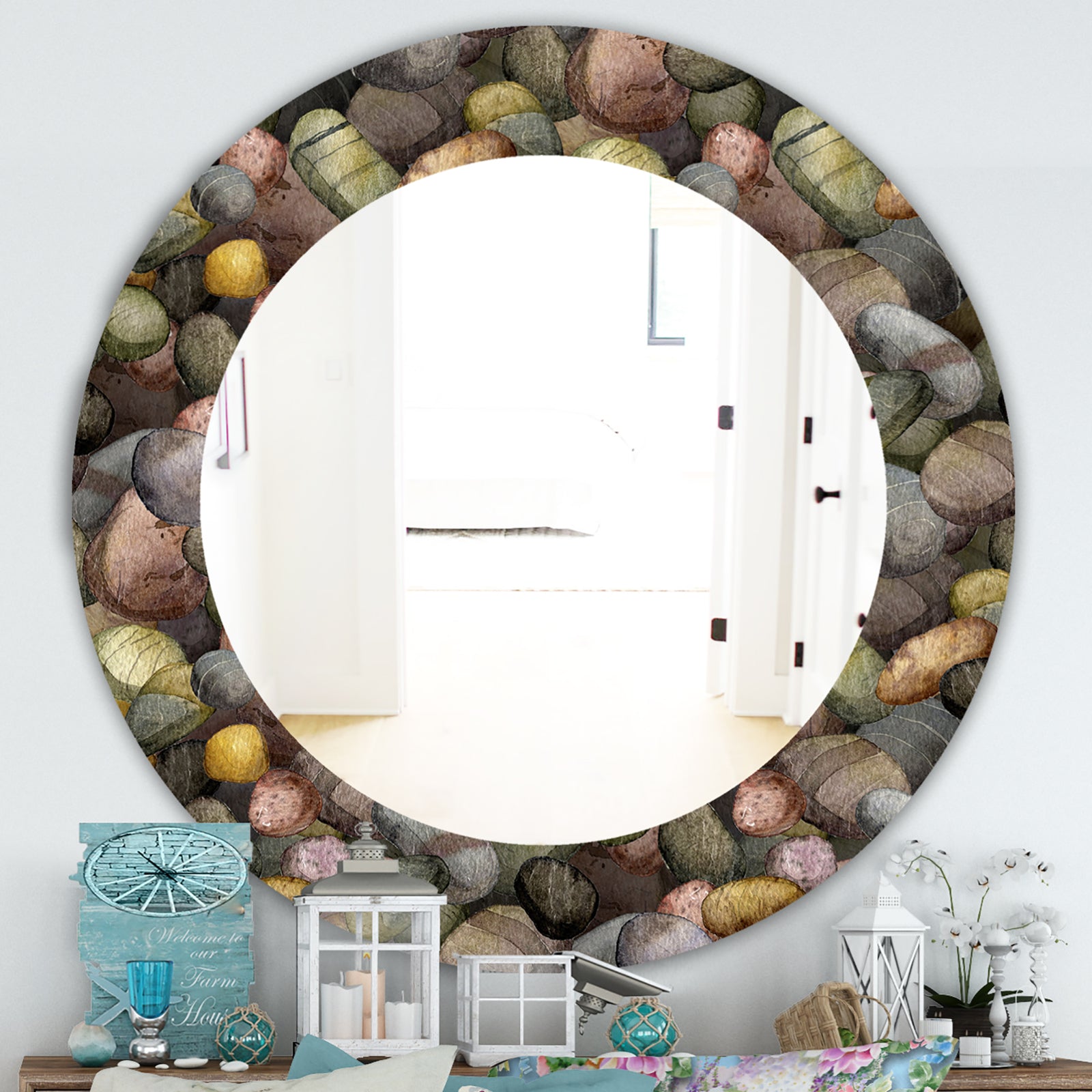 Sea and Shore Stones - Traditional Mirror - Oval or Round Wall Mirror