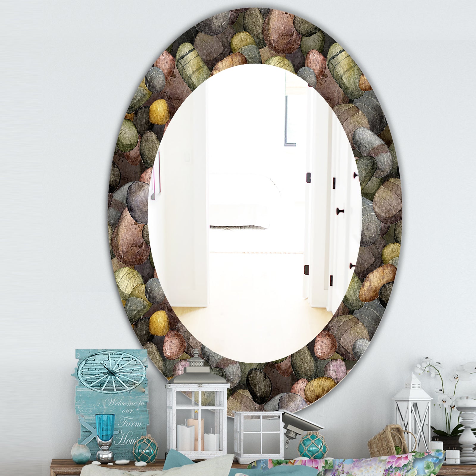 Sea and Shore Stones - Traditional Mirror - Oval or Round Wall Mirror