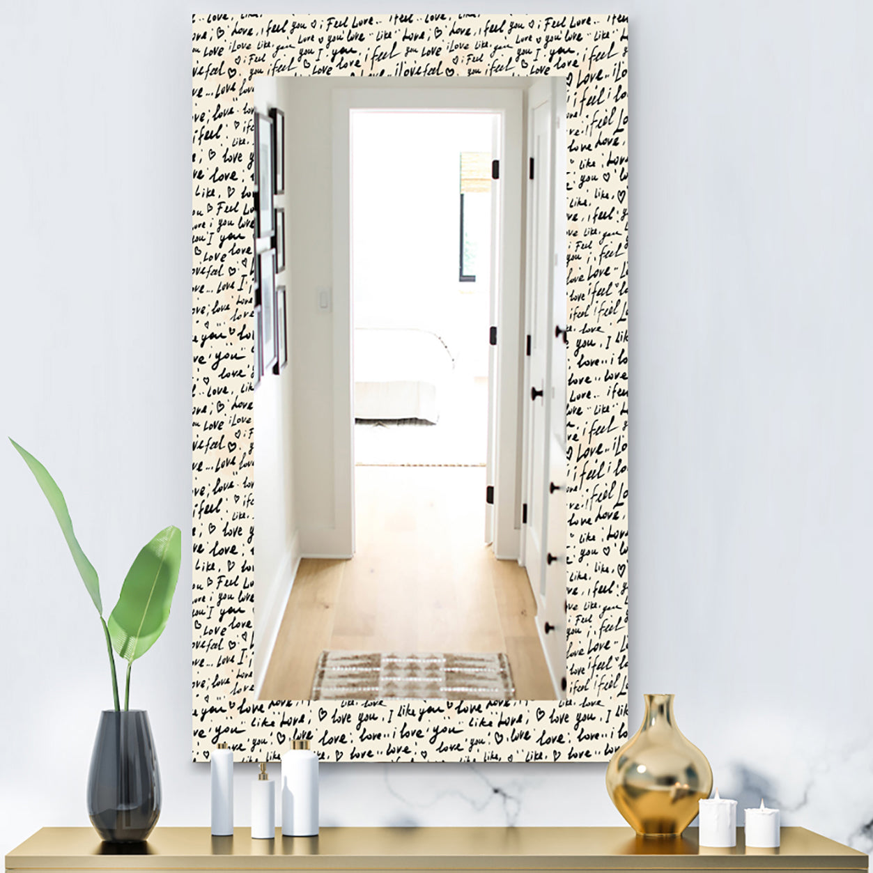 I Feel Love Text Pattern - Bohemian and Eclectic Mirror - Vanity Mirror