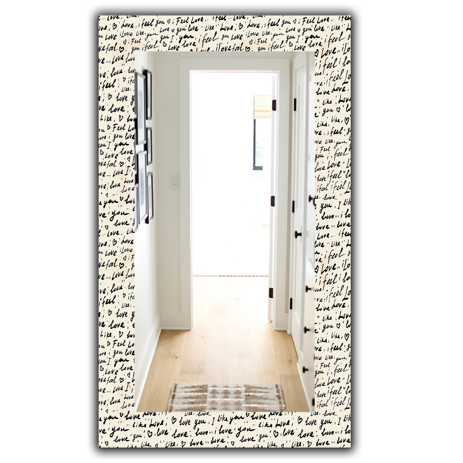 I Feel Love Text Pattern - Bohemian and Eclectic Mirror - Vanity Mirror