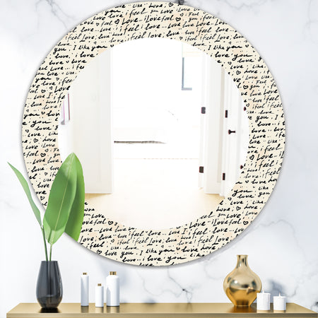 I Feel Love Text Pattern - Bohemian and Eclectic Mirror - Oval or Round Wall Mirror