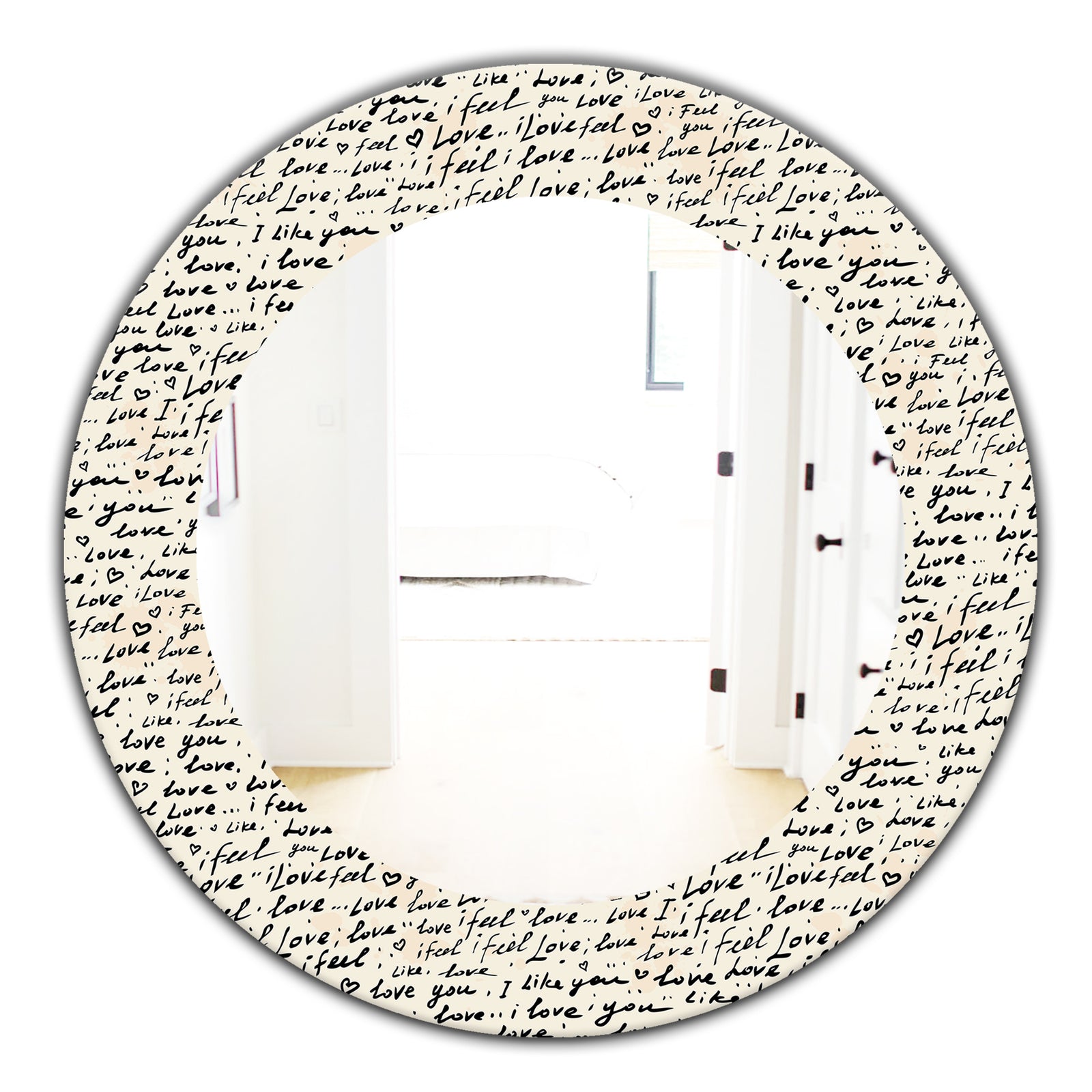 I Feel Love Text Pattern - Bohemian and Eclectic Mirror - Oval or Round Wall Mirror