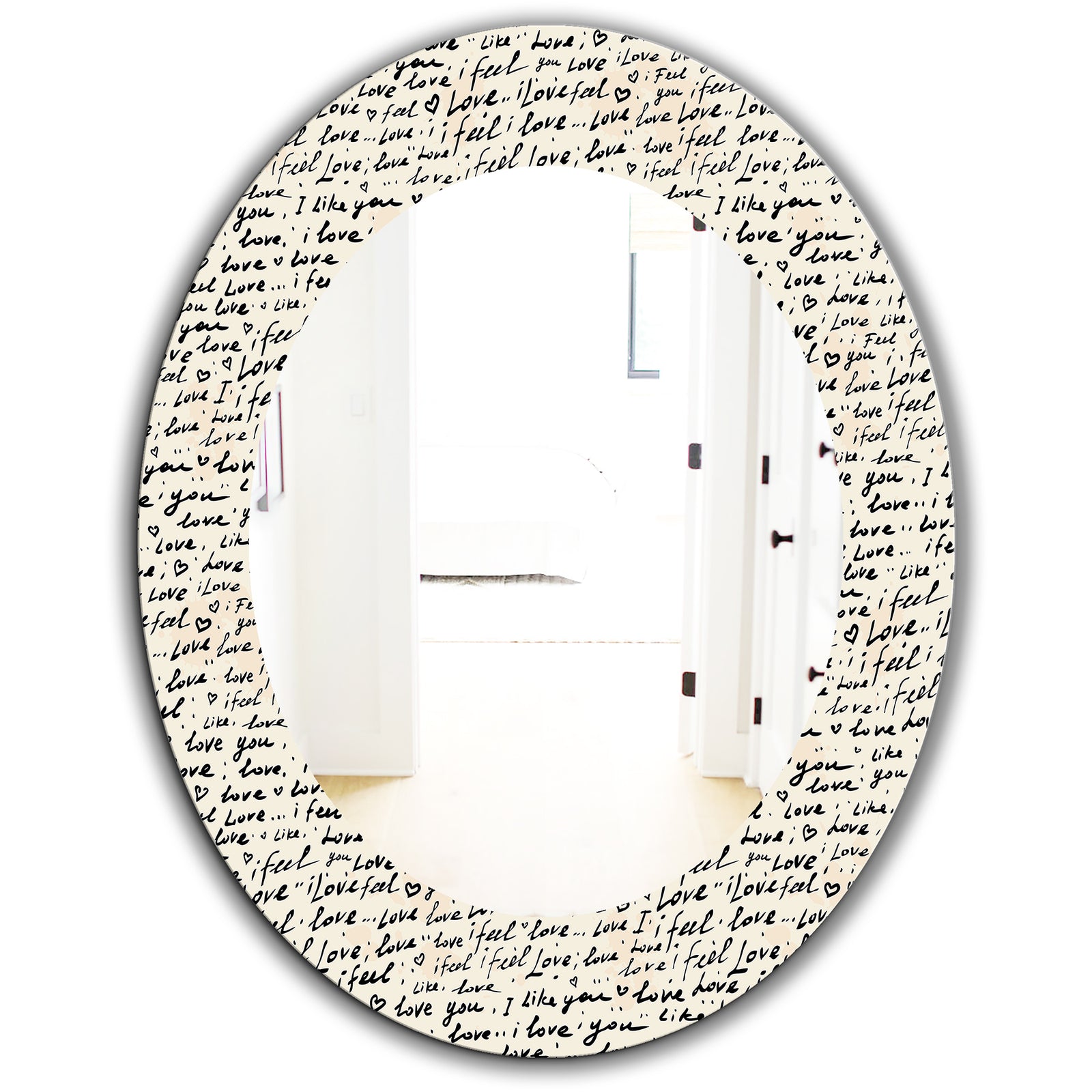 I Feel Love Text Pattern - Bohemian and Eclectic Mirror - Oval or Round Wall Mirror