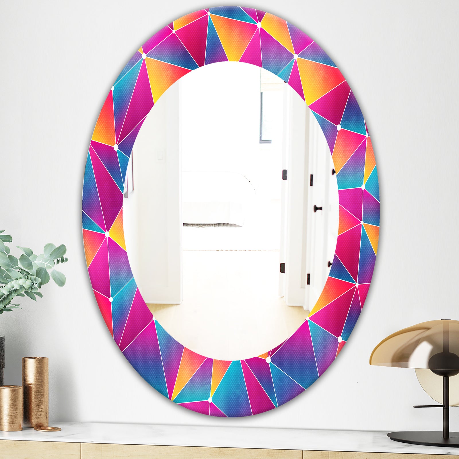Bright Triangle With Grunge Effect - Modern Mirror - Oval or Round Wall Mirror