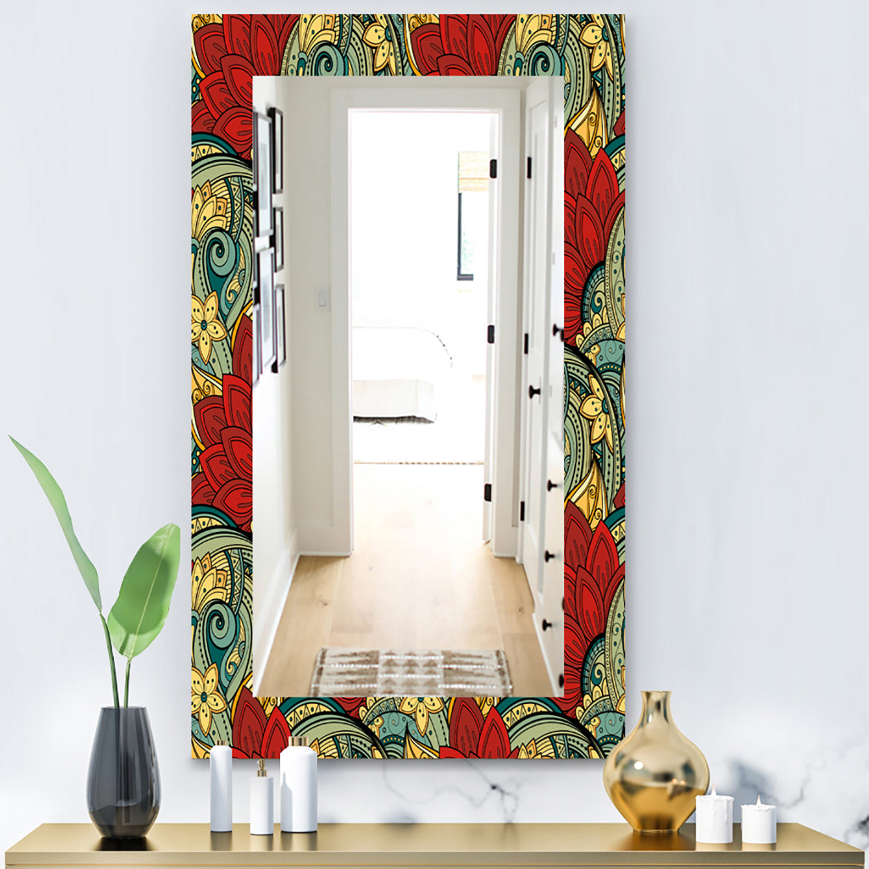 Colorful Floral Pattern - Bohemian and Eclectic Mirror - Modern Wall Mirror