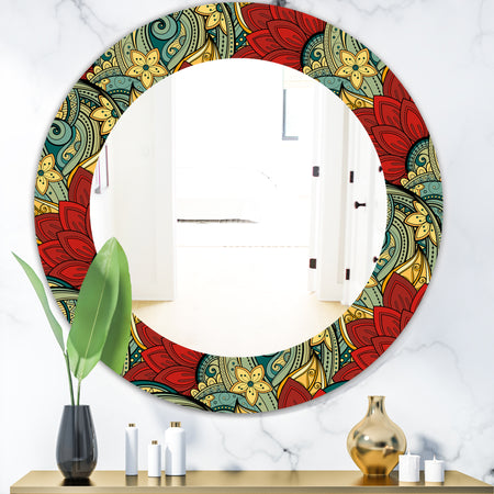 Colorful Floral Pattern - Bohemian and Eclectic Mirror - Oval or Round Wall Mirror