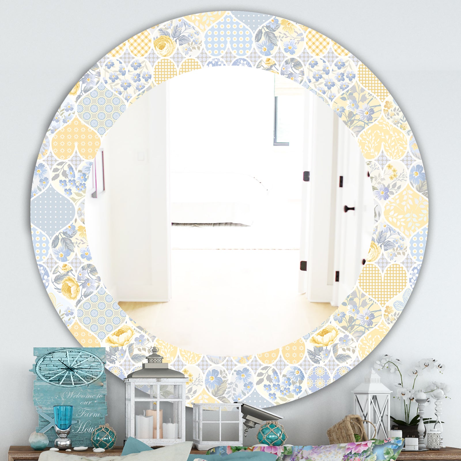 Floral Dew 7 - Farmhouse Mirror - Oval or Round Wall Mirror