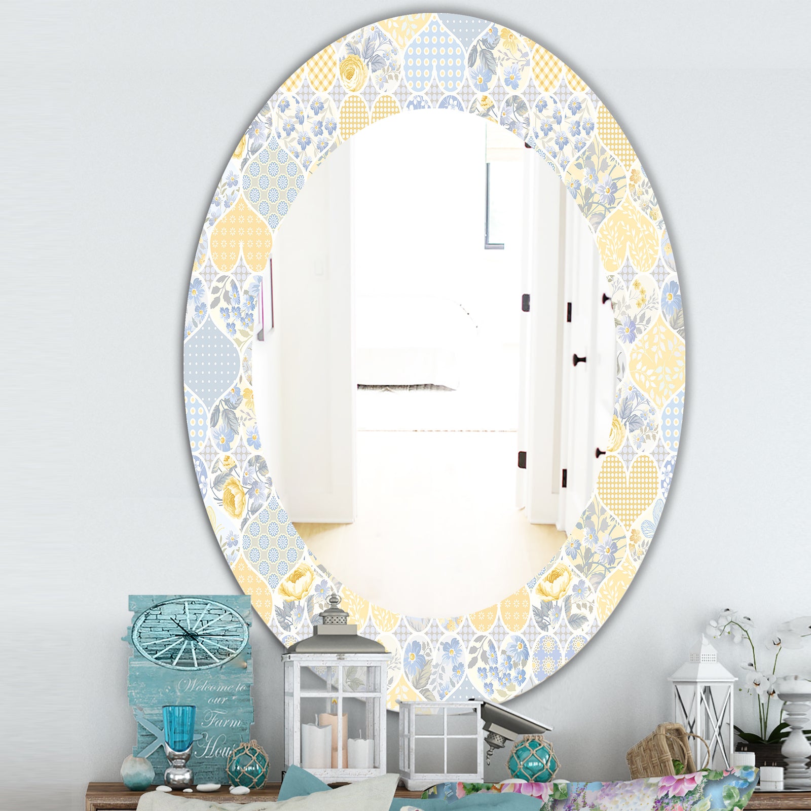 Floral Dew 7 - Farmhouse Mirror - Oval or Round Wall Mirror