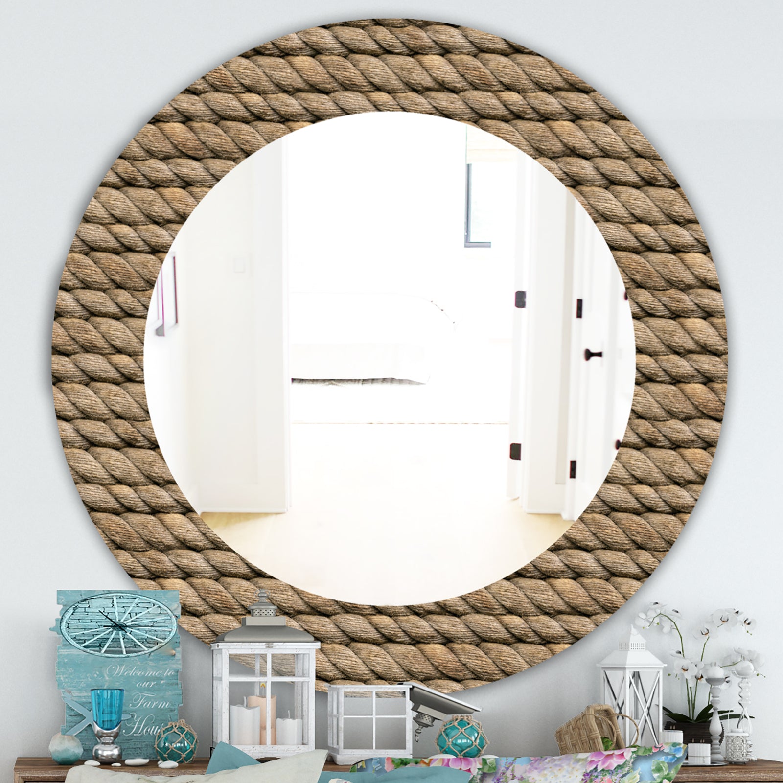 Hemp Rope - Farmhouse Mirror - Frameless Oval or Round Wall Mirror
