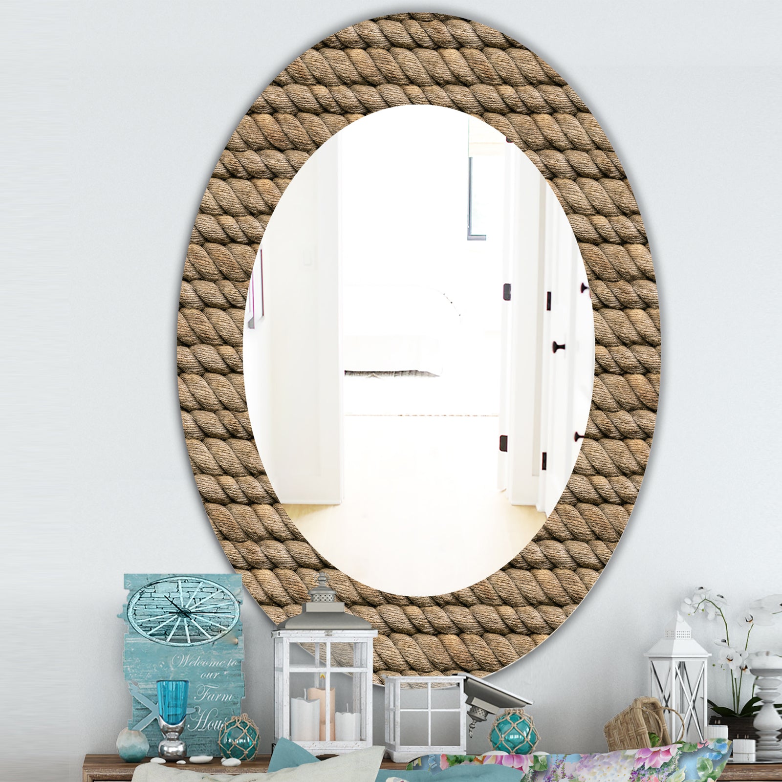 Hemp Rope - Farmhouse Mirror - Frameless Oval or Round Wall Mirror