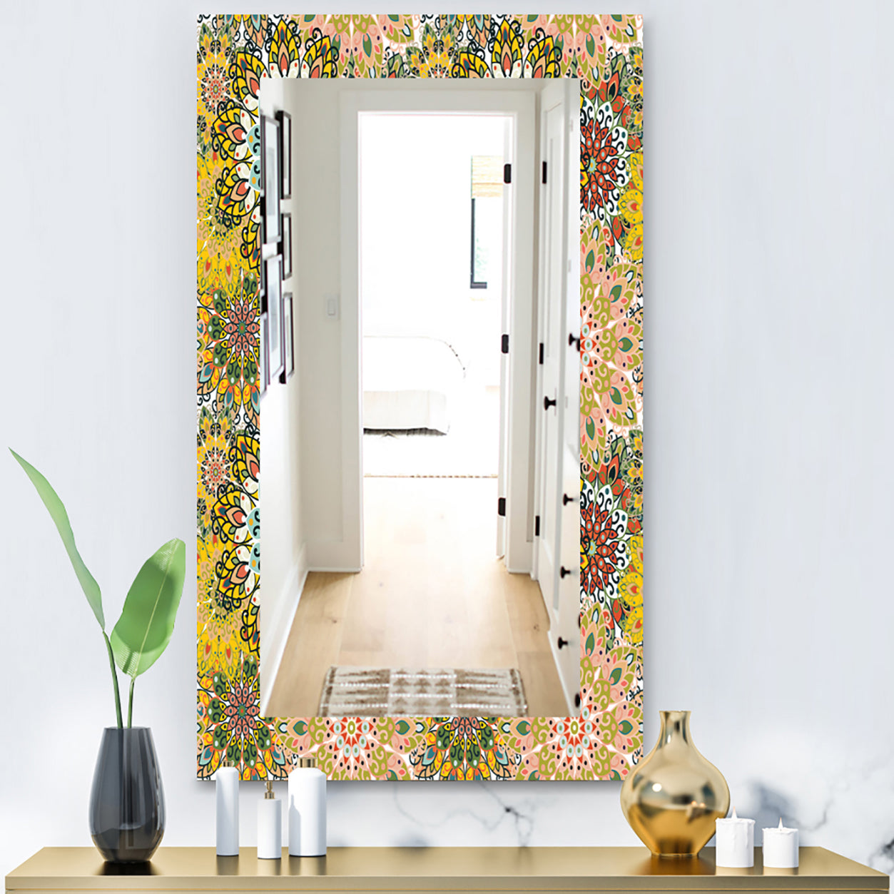 Mandala Pattern For Printing On Fabric Or Paper - Bohemian and Eclectic Mirror - Frameless Modern Wall Mirror