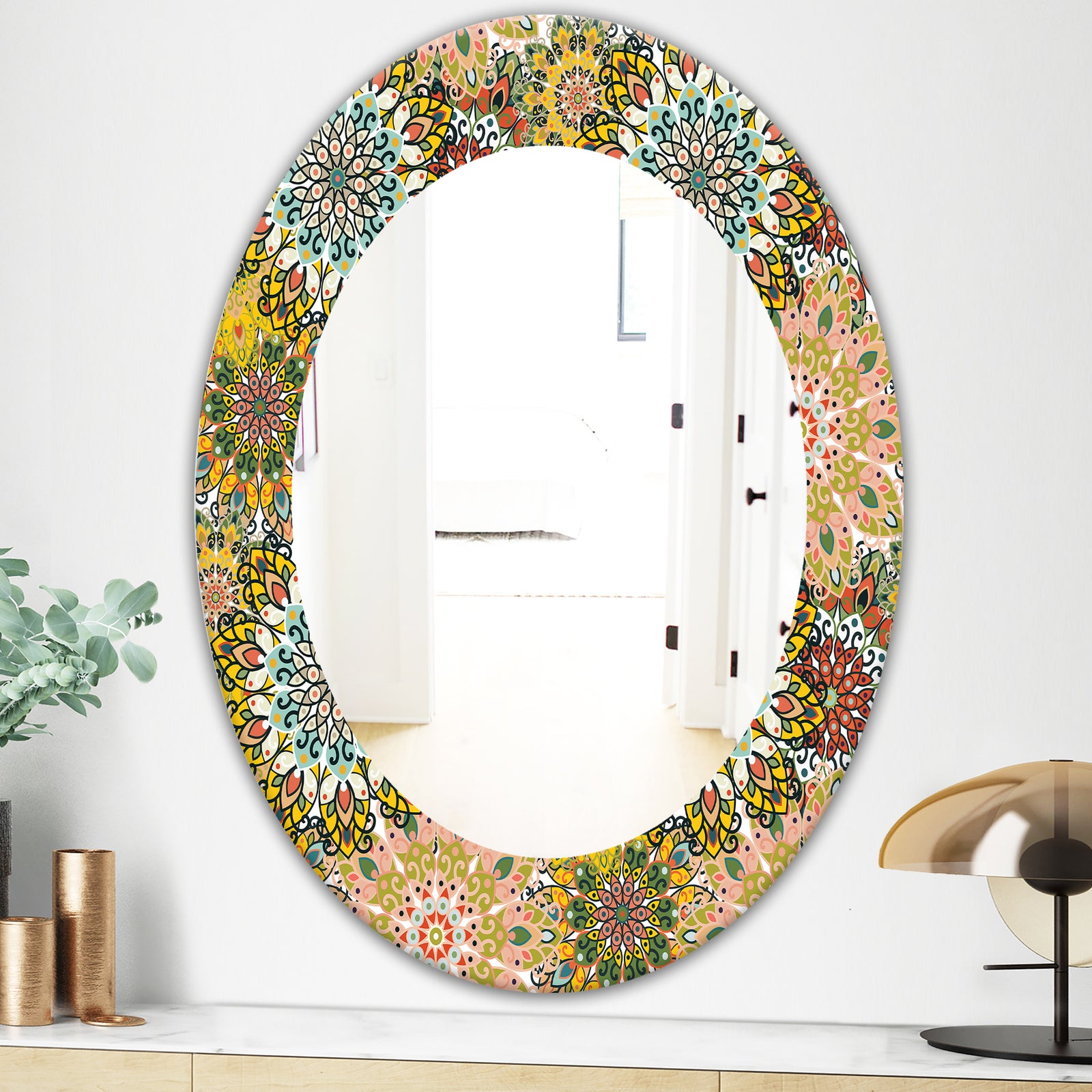 Mandala Pattern For Printing On Fabric Or Paper - Bohemian and Eclectic Mirror - Oval or Round Wall Mirror