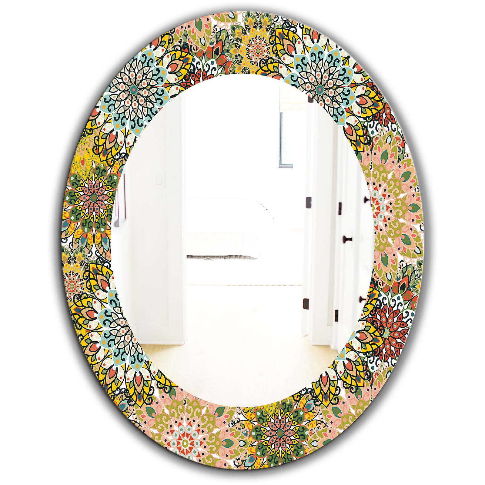 Mandala Pattern For Printing On Fabric Or Paper - Bohemian and Eclectic Mirror - Oval or Round Wall Mirror