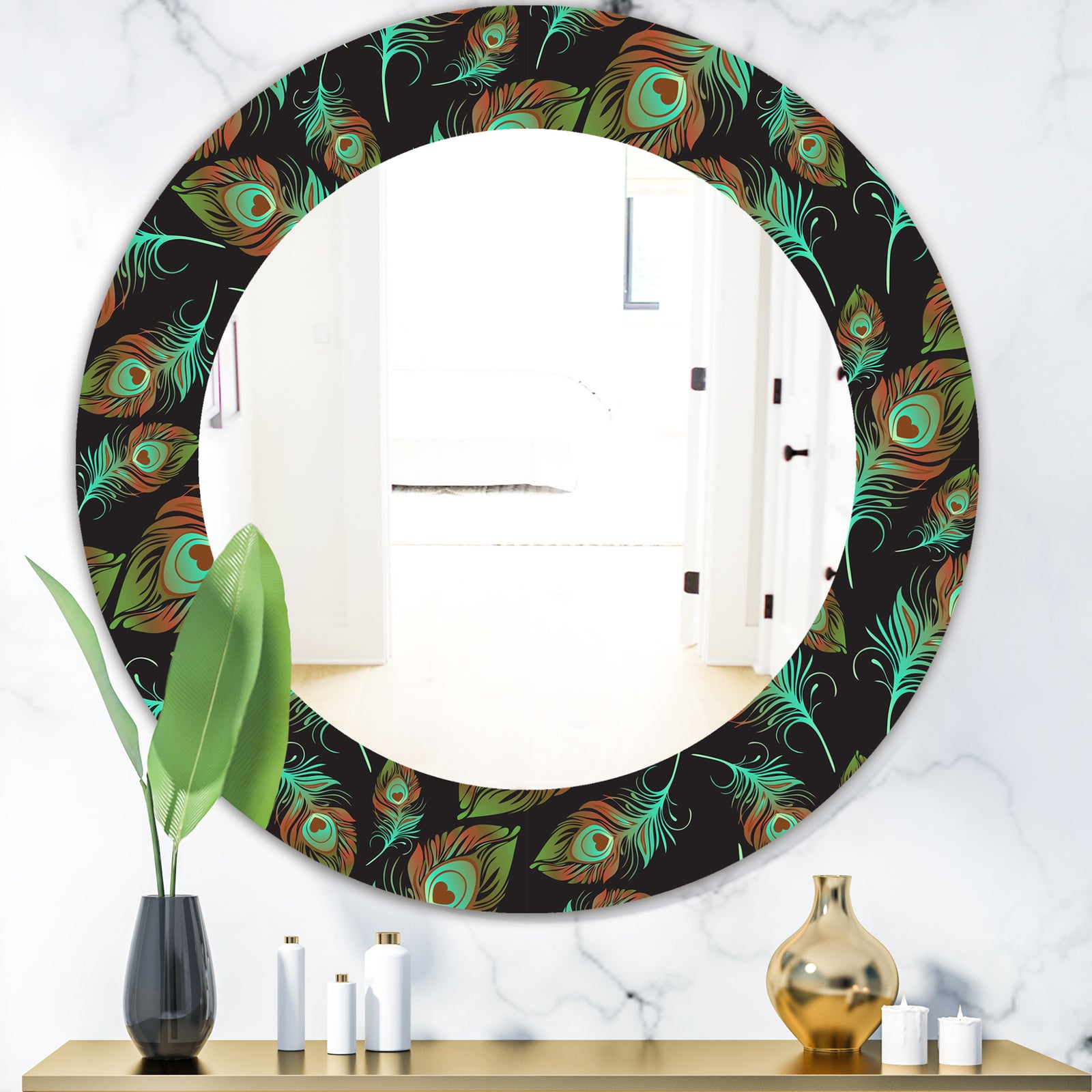 Feathers 5 - Bohemian and Eclectic Mirror - Oval or Round Wall Mirror