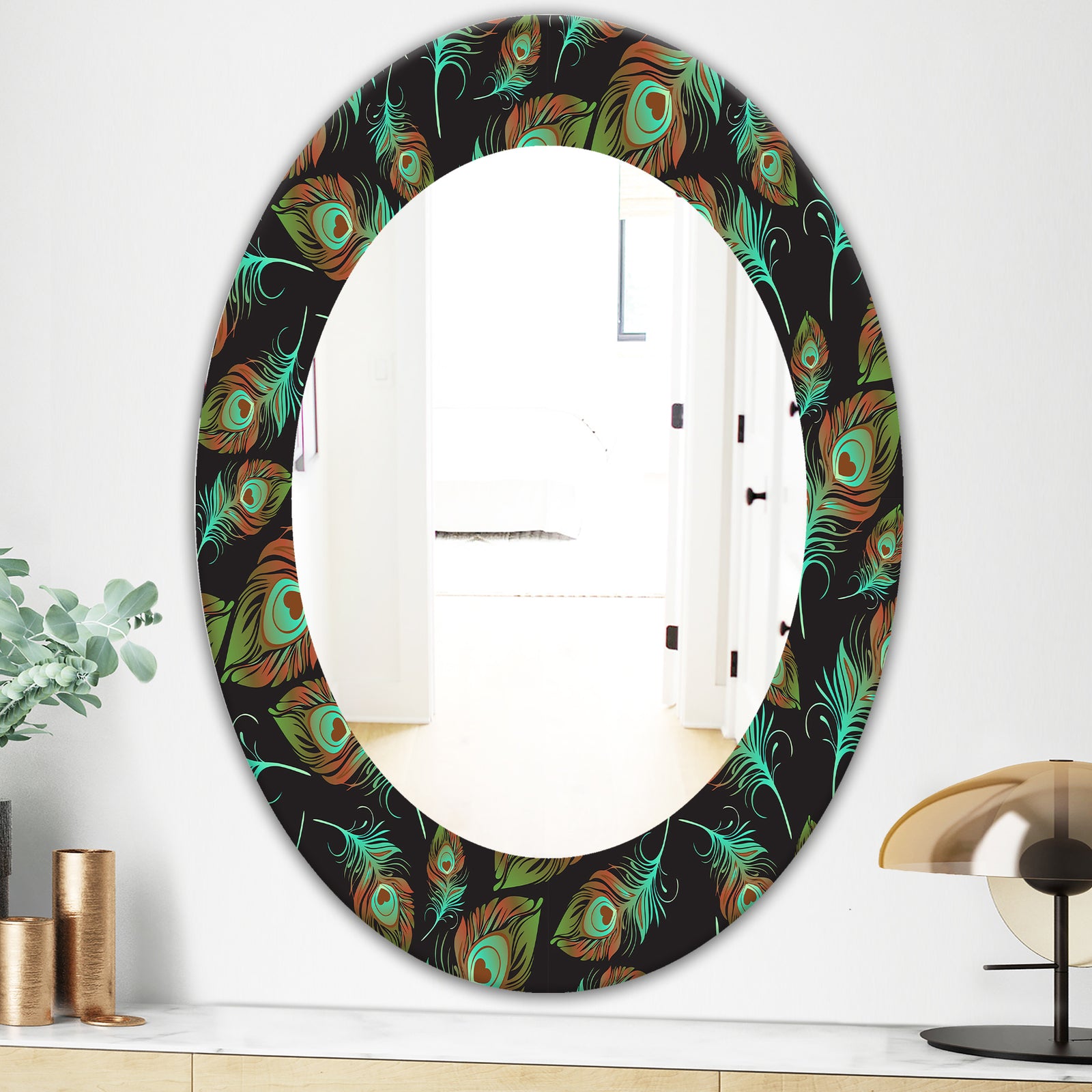 Feathers 5 - Bohemian and Eclectic Mirror - Oval or Round Wall Mirror