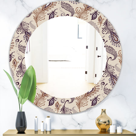 Various Feather Pattern - Bohemian and Eclectic Mirror - Frameless Oval or Round Wall Mirror
