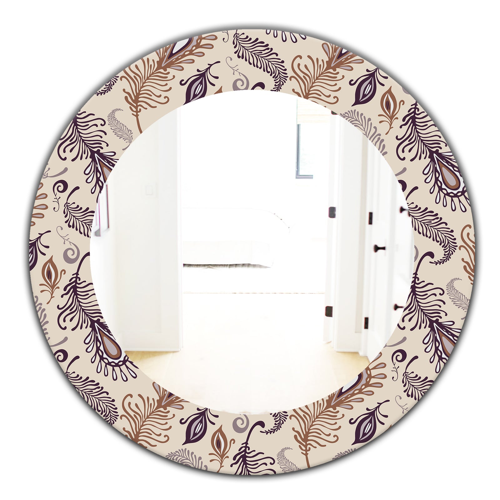 Various Feather Pattern - Bohemian and Eclectic Mirror - Frameless Oval or Round Wall Mirror