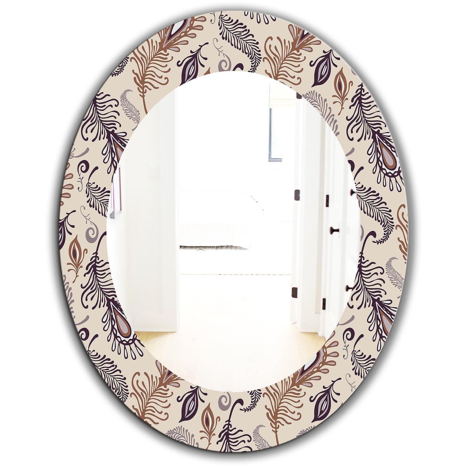 Various Feather Pattern - Bohemian and Eclectic Mirror - Frameless Oval or Round Wall Mirror