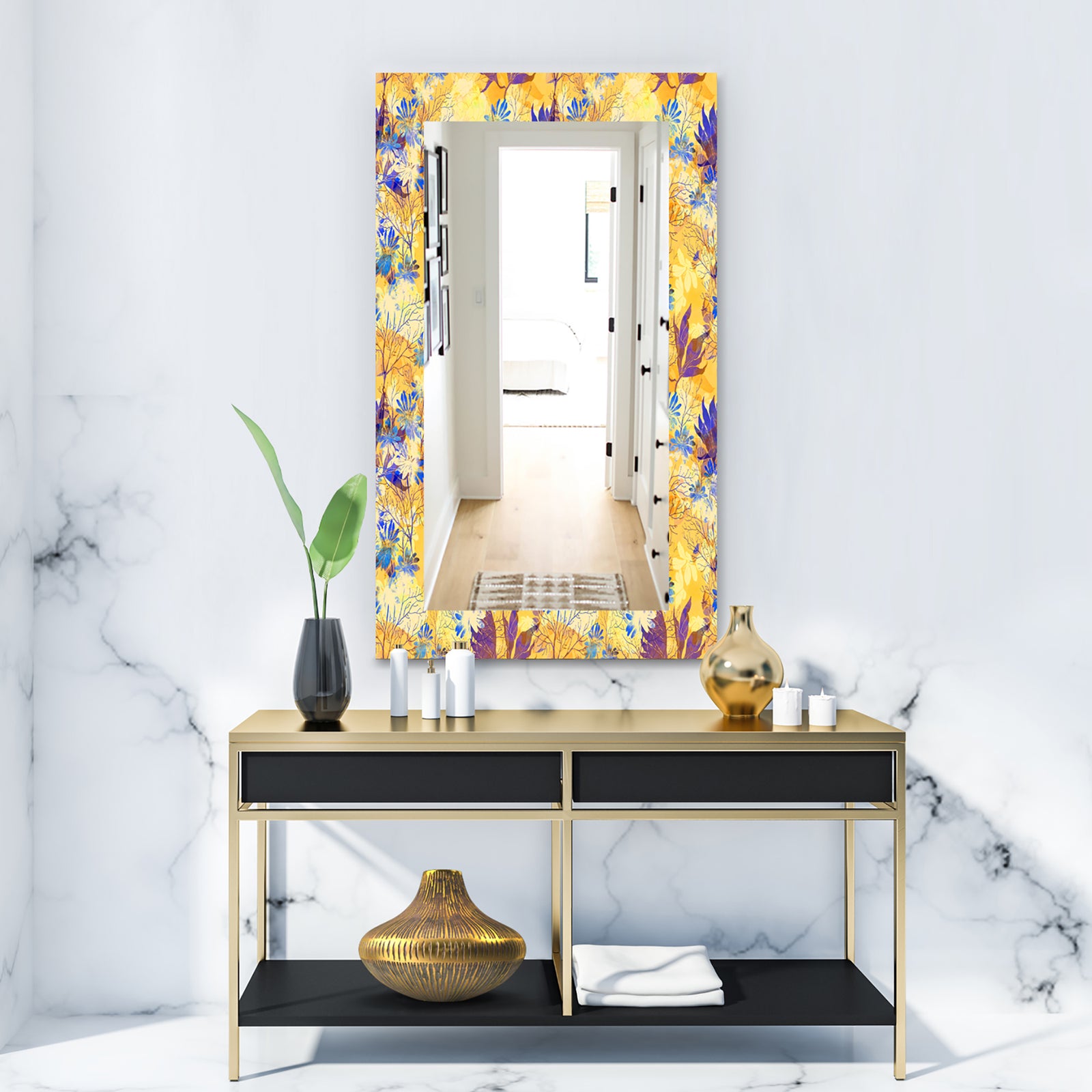 Imprints Flowers and Herb Pattern - Glam Mirror - Vanity Mirror