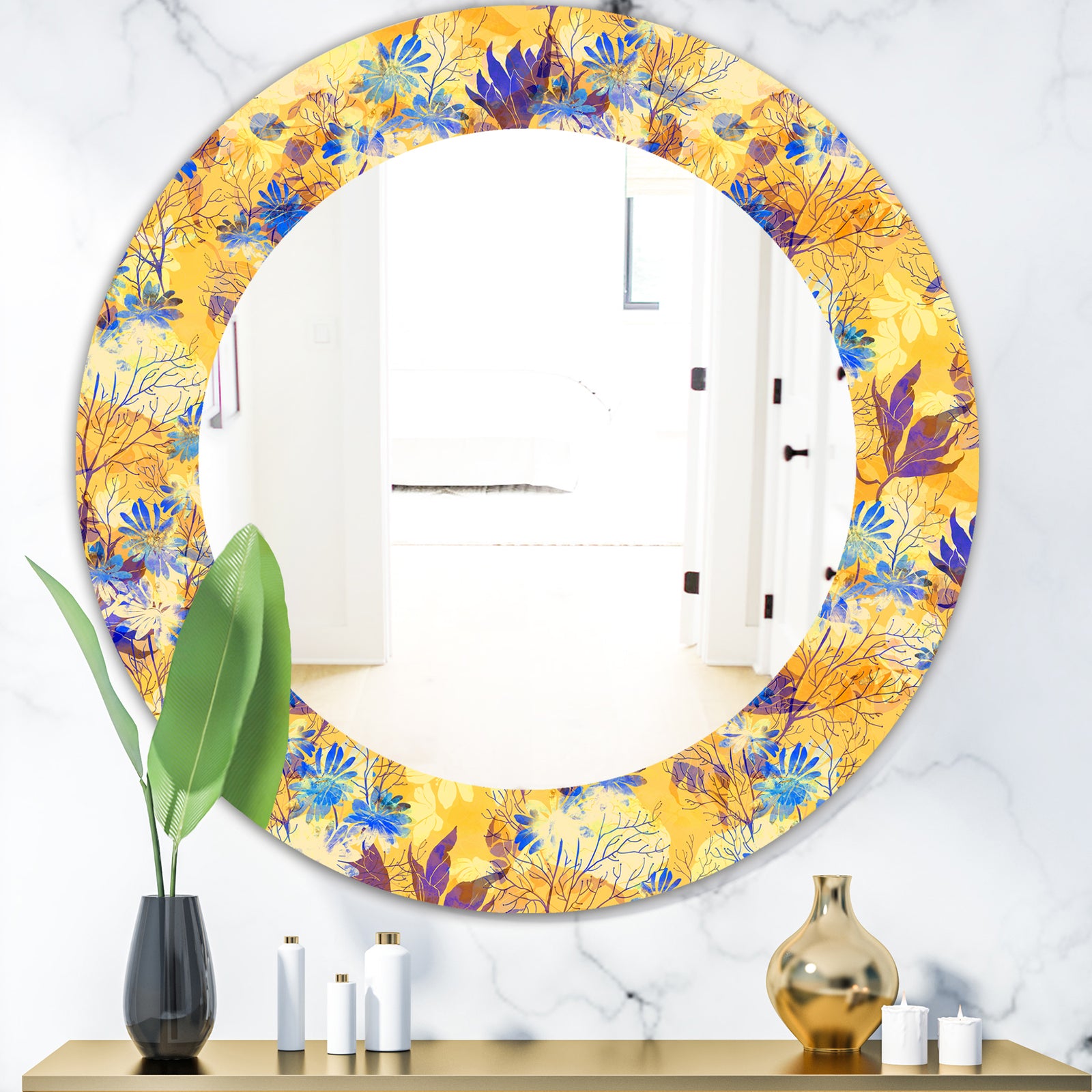 Imprints Flowers and Herb Pattern - Glam Mirror - Frameless Oval or Round Wall Mirror