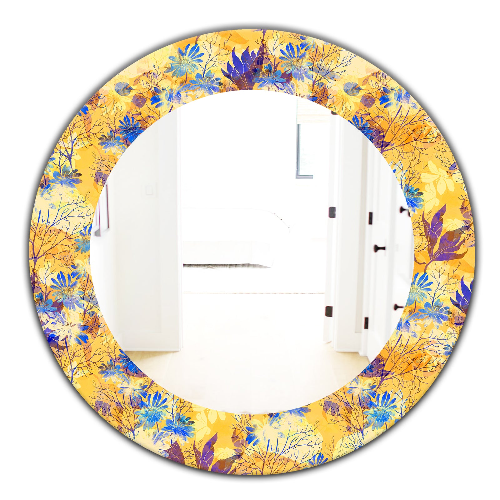 Imprints Flowers and Herb Pattern - Glam Mirror - Frameless Oval or Round Wall Mirror
