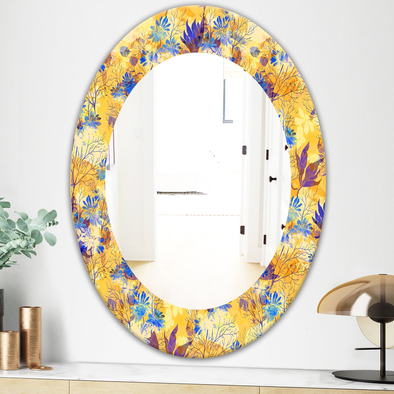 Imprints Flowers and Herb Pattern - Glam Mirror - Frameless Oval or Round Wall Mirror