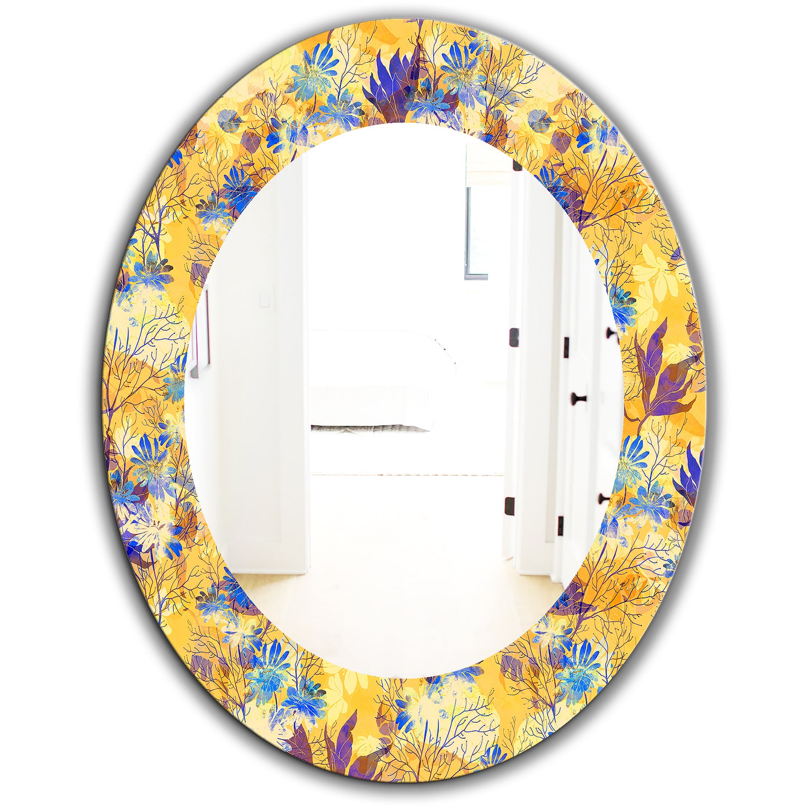 Imprints Flowers and Herb Pattern - Glam Mirror - Frameless Oval or Round Wall Mirror