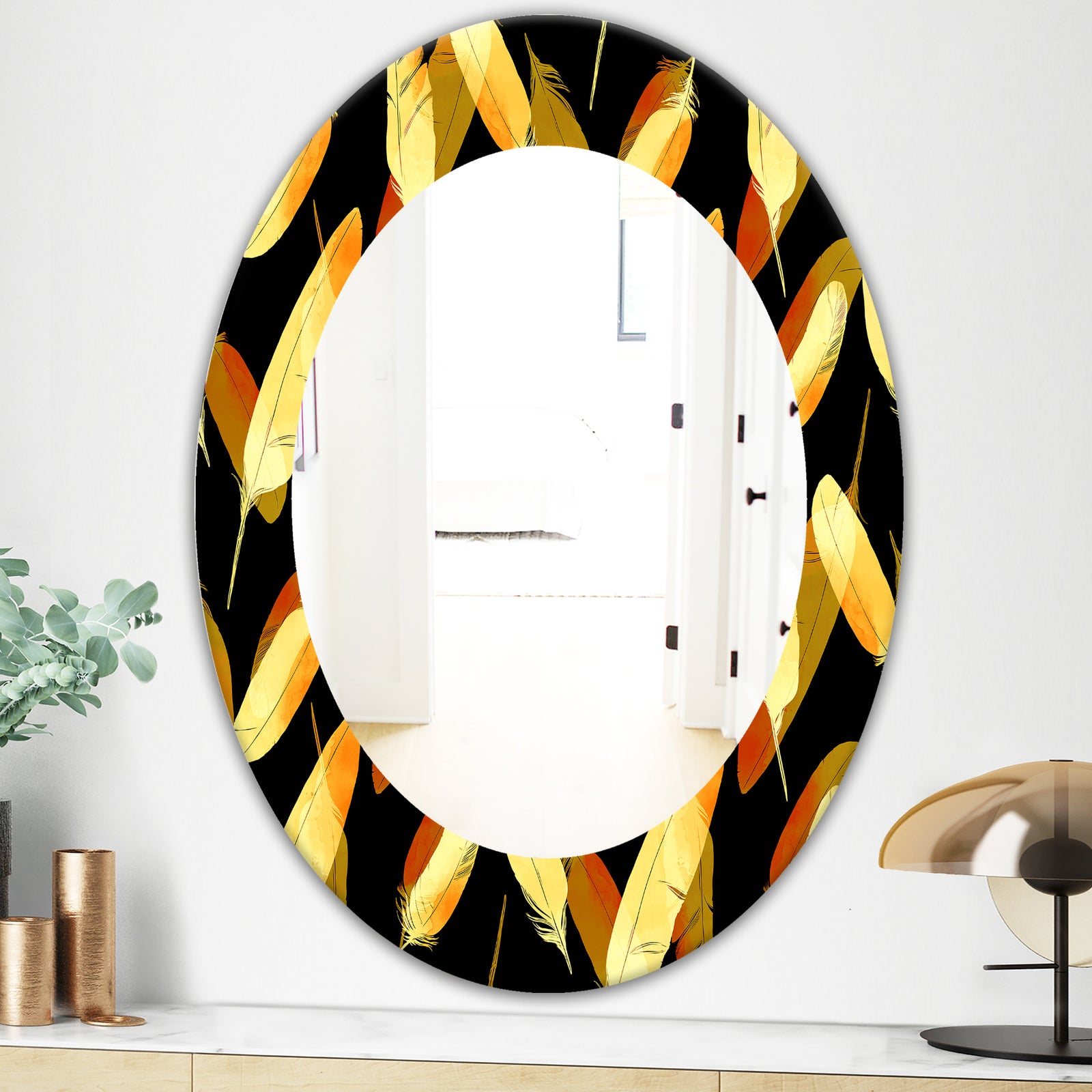 Feathers 6 - Bohemian and Eclectic Mirror - Oval or Round Wall Mirror