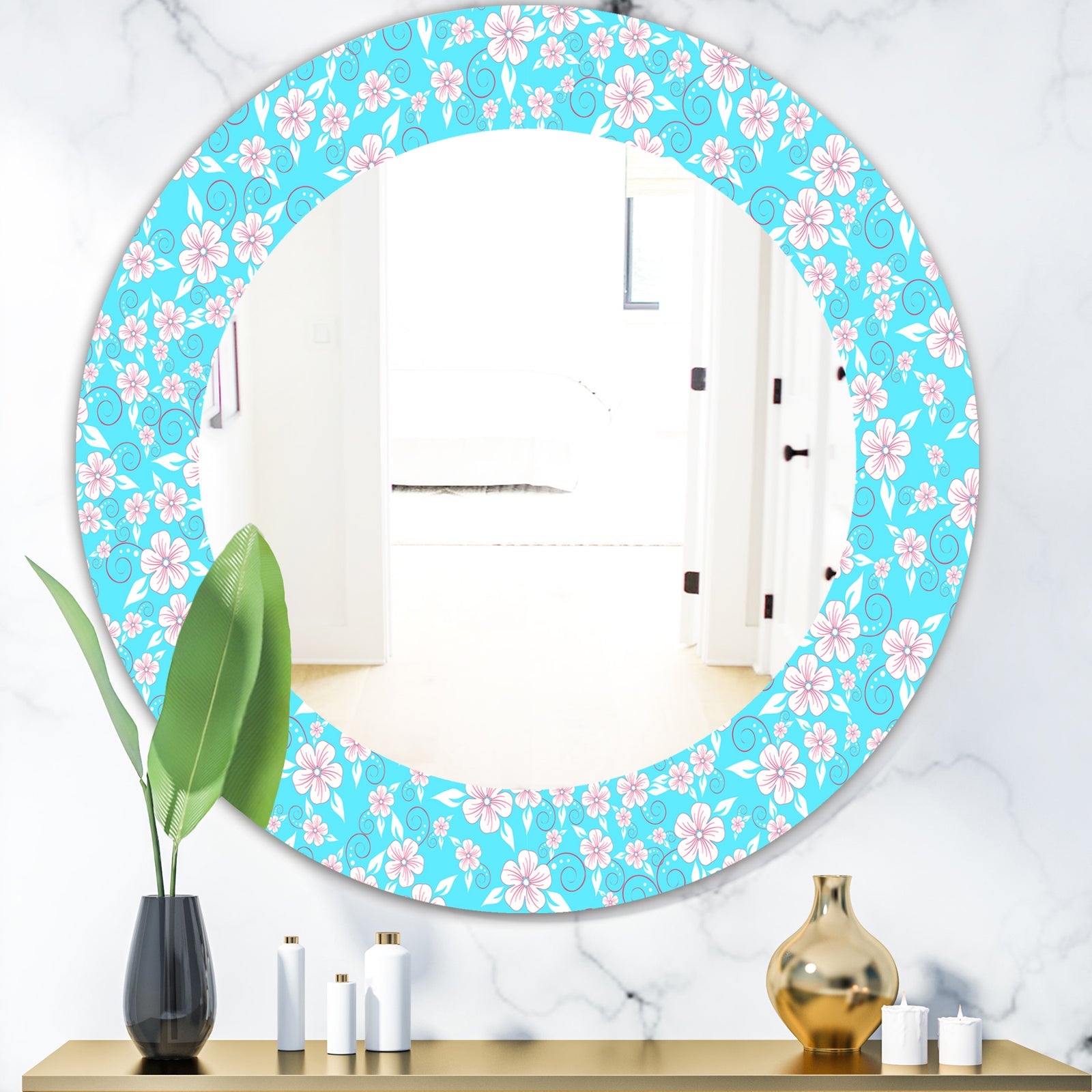 Flower Pattern - Modern Mirror - Frameless Oval or Round Wall Mirror