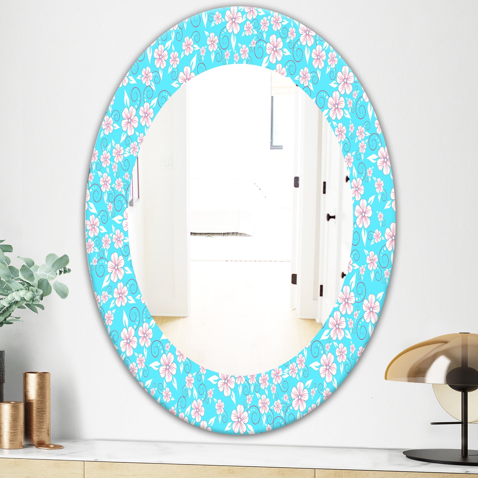 Flower Pattern - Modern Mirror - Frameless Oval or Round Wall Mirror