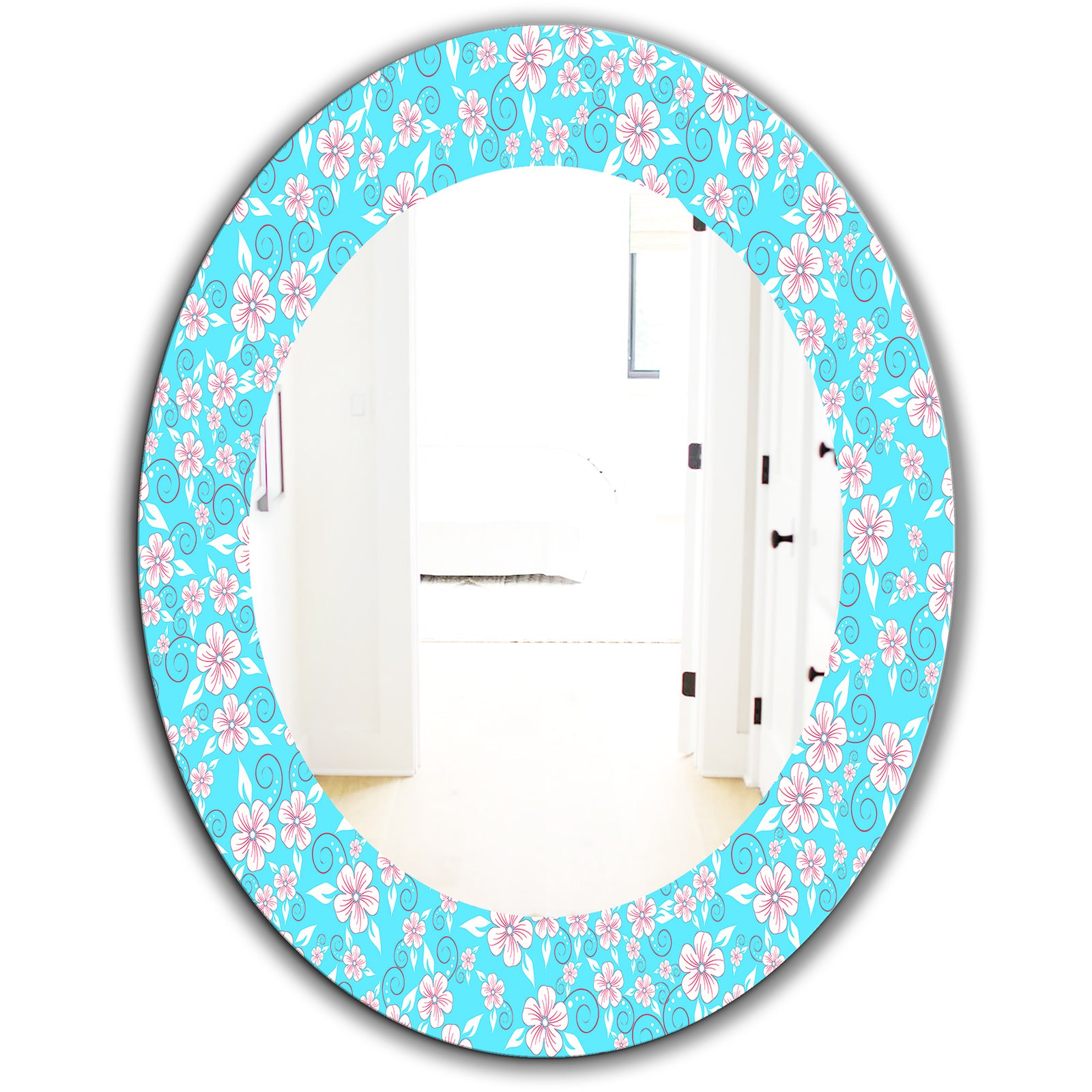 Flower Pattern - Modern Mirror - Frameless Oval or Round Wall Mirror
