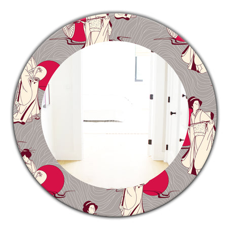 Traditional Japanese Geisha - Bohemian and Eclectic Mirror - Oval or Round Wall Mirror