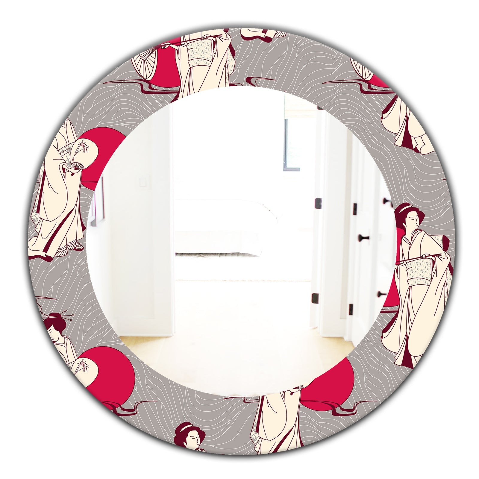 Traditional Japanese Geisha - Bohemian and Eclectic Mirror - Oval or Round Wall Mirror