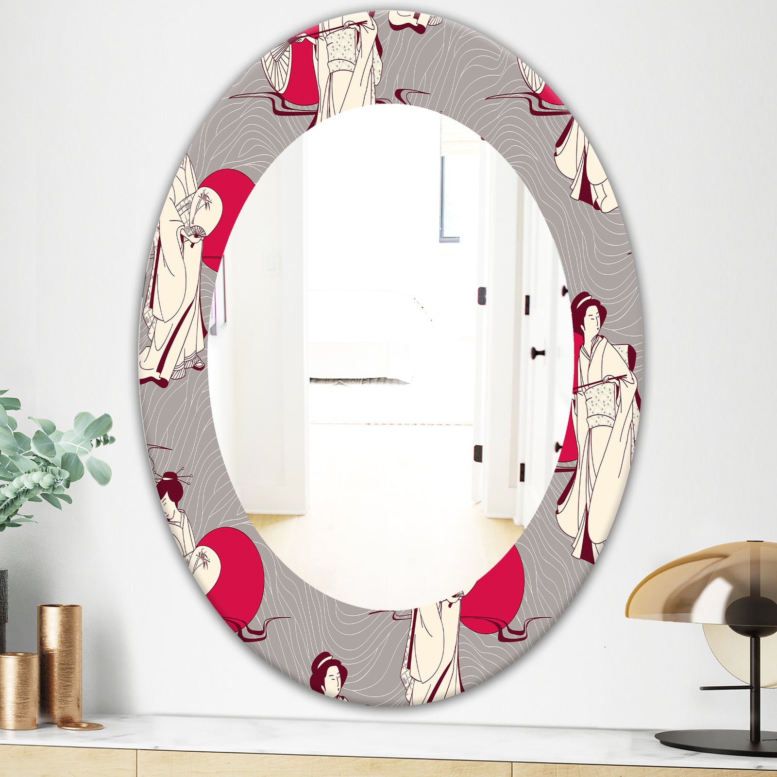 Traditional Japanese Geisha - Bohemian and Eclectic Mirror - Oval or Round Wall Mirror