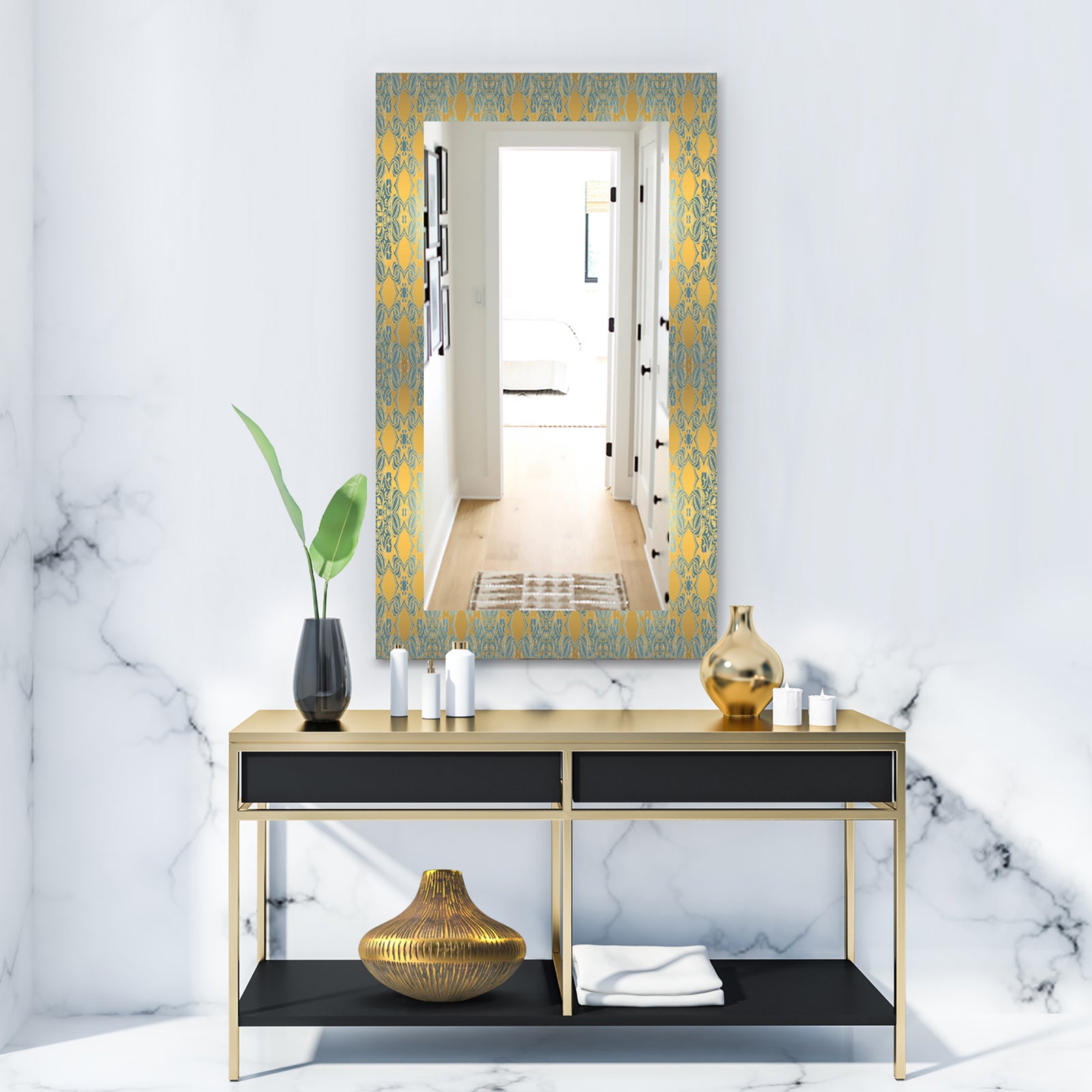 Glam Flowers Decorative - Glam Mirror - Frameless Vanity Mirror