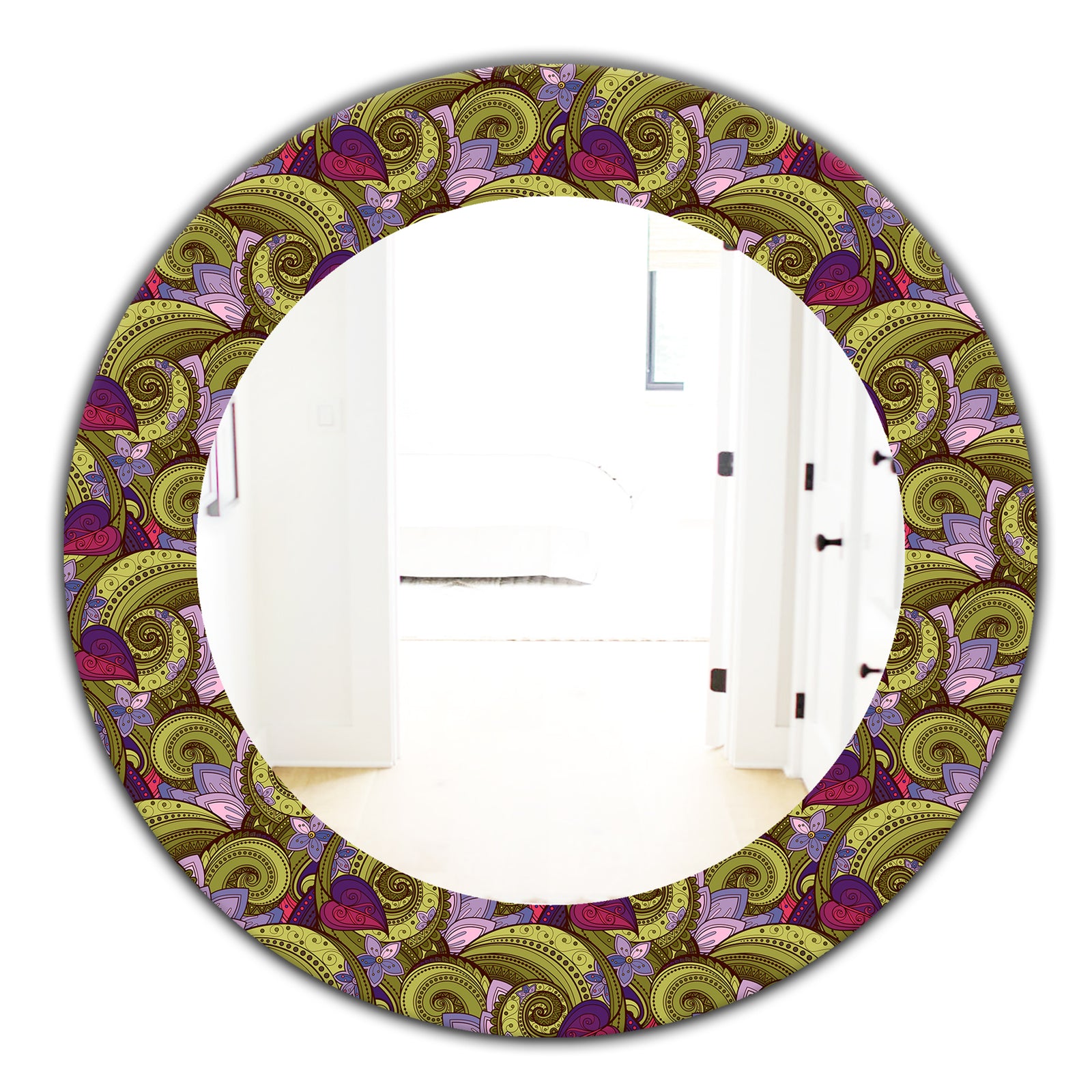 Floral Pattern, Paisley Garden Style - Bohemian and Eclectic Mirror - Oval or Round Wall Mirror