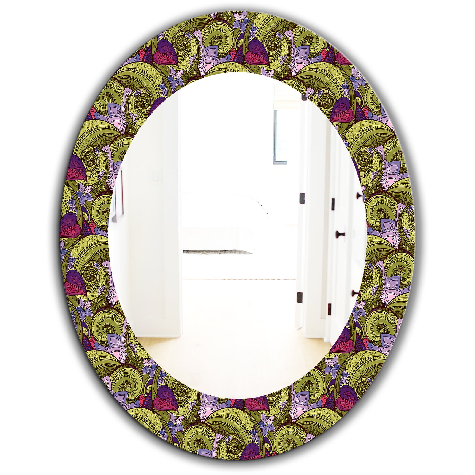 Floral Pattern, Paisley Garden Style - Bohemian and Eclectic Mirror - Oval or Round Wall Mirror