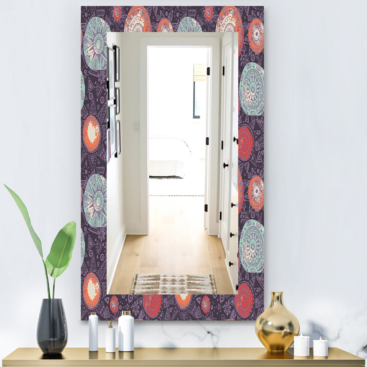 Pattern With Graphic Doodle Suns - Modern Mirror - Vanity Mirror