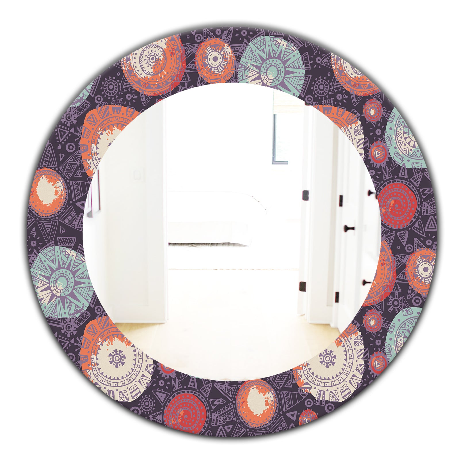 Pattern With Graphic Doodle Suns - Modern Mirror - Oval or Round Wall Mirror