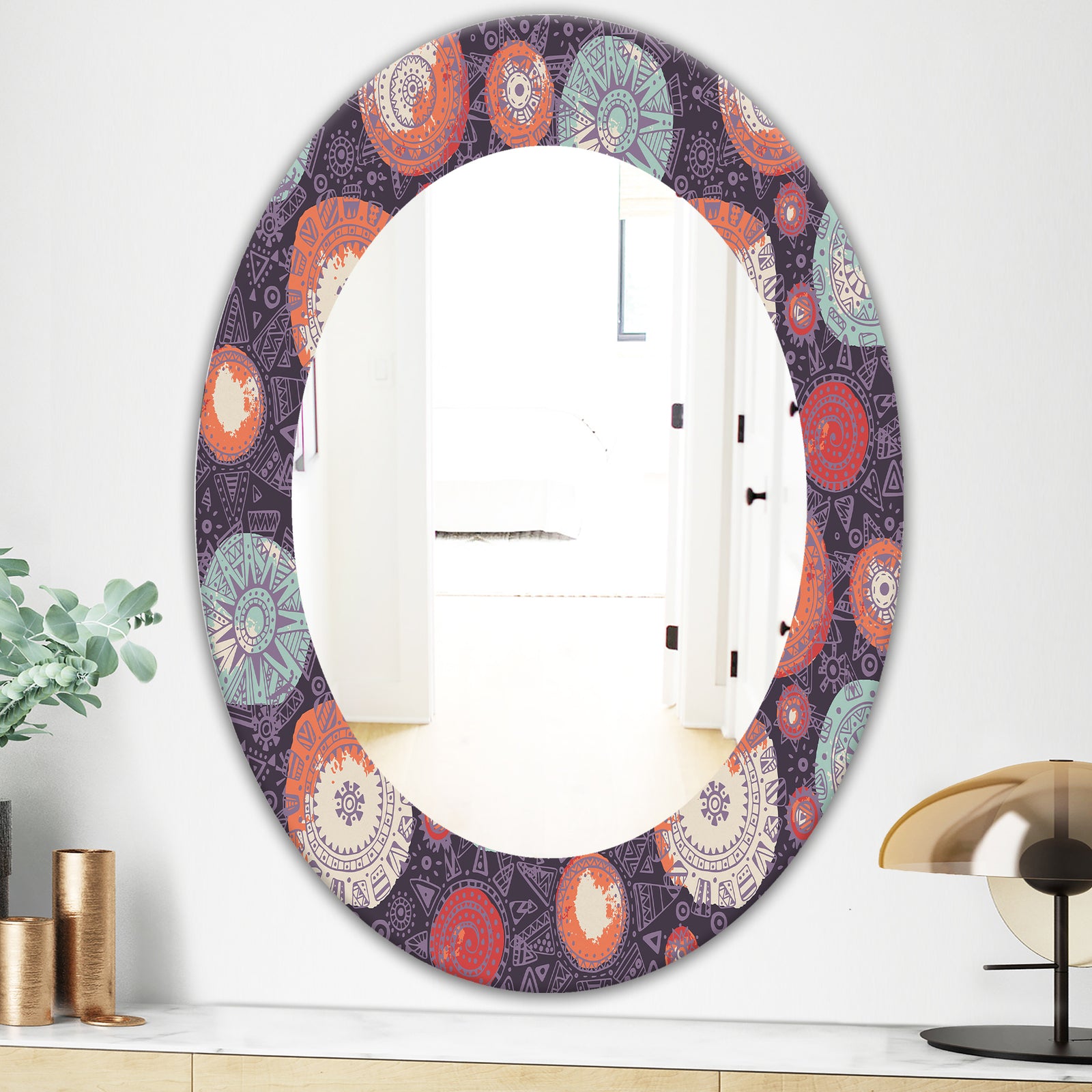 Pattern With Graphic Doodle Suns - Modern Mirror - Oval or Round Wall Mirror