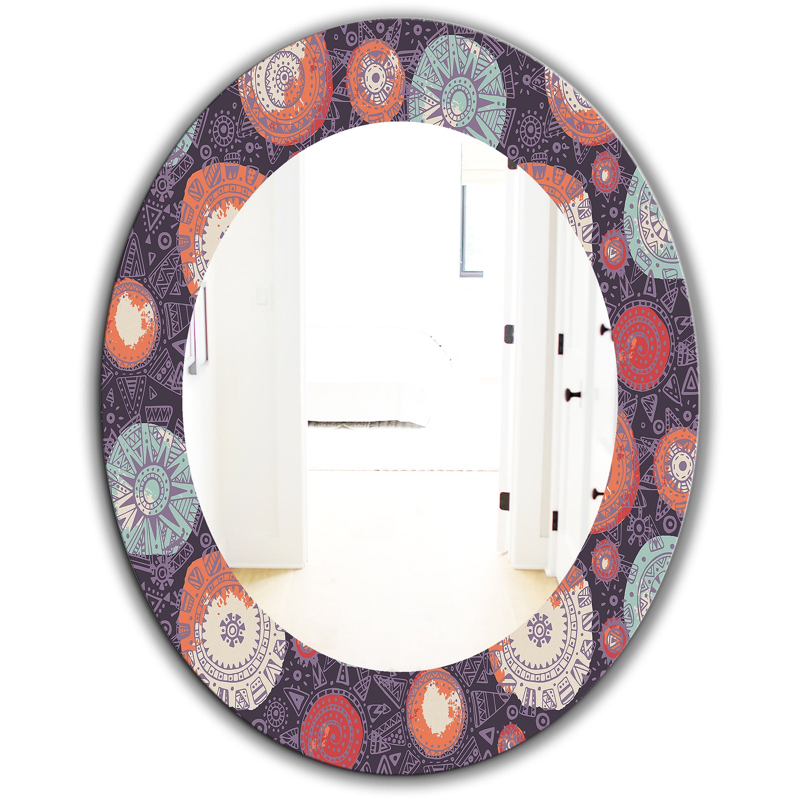 Pattern With Graphic Doodle Suns - Modern Mirror - Oval or Round Wall Mirror