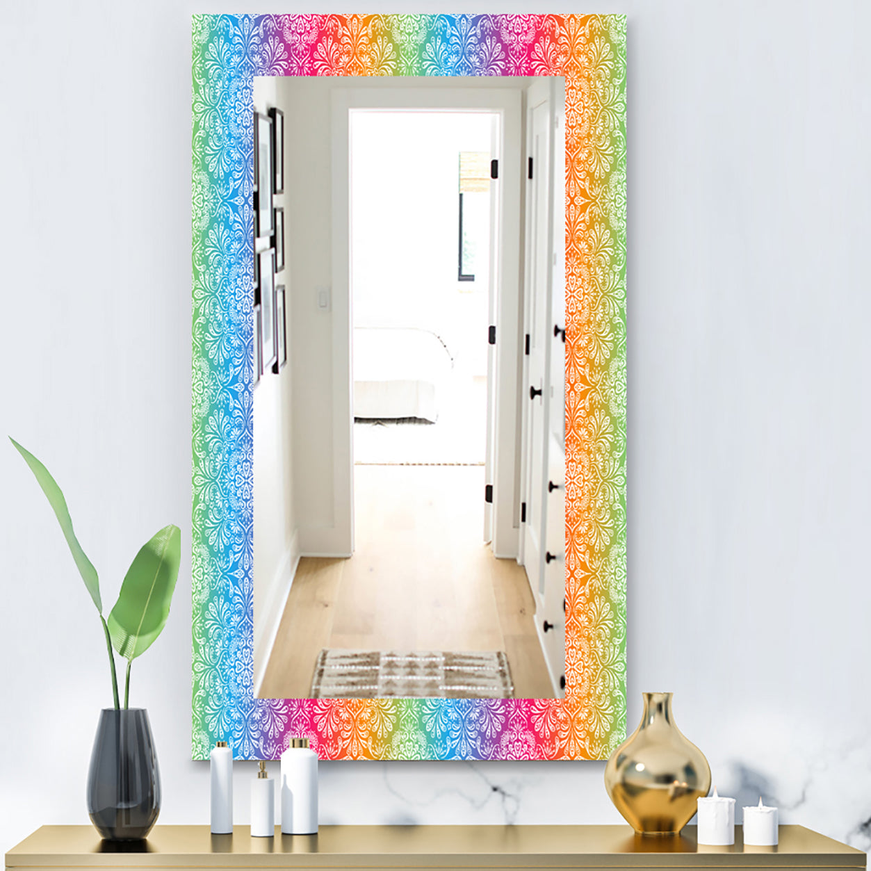 Ethnic Floral Pattern - Bohemian and Eclectic Mirror - Modern Wall Mirror