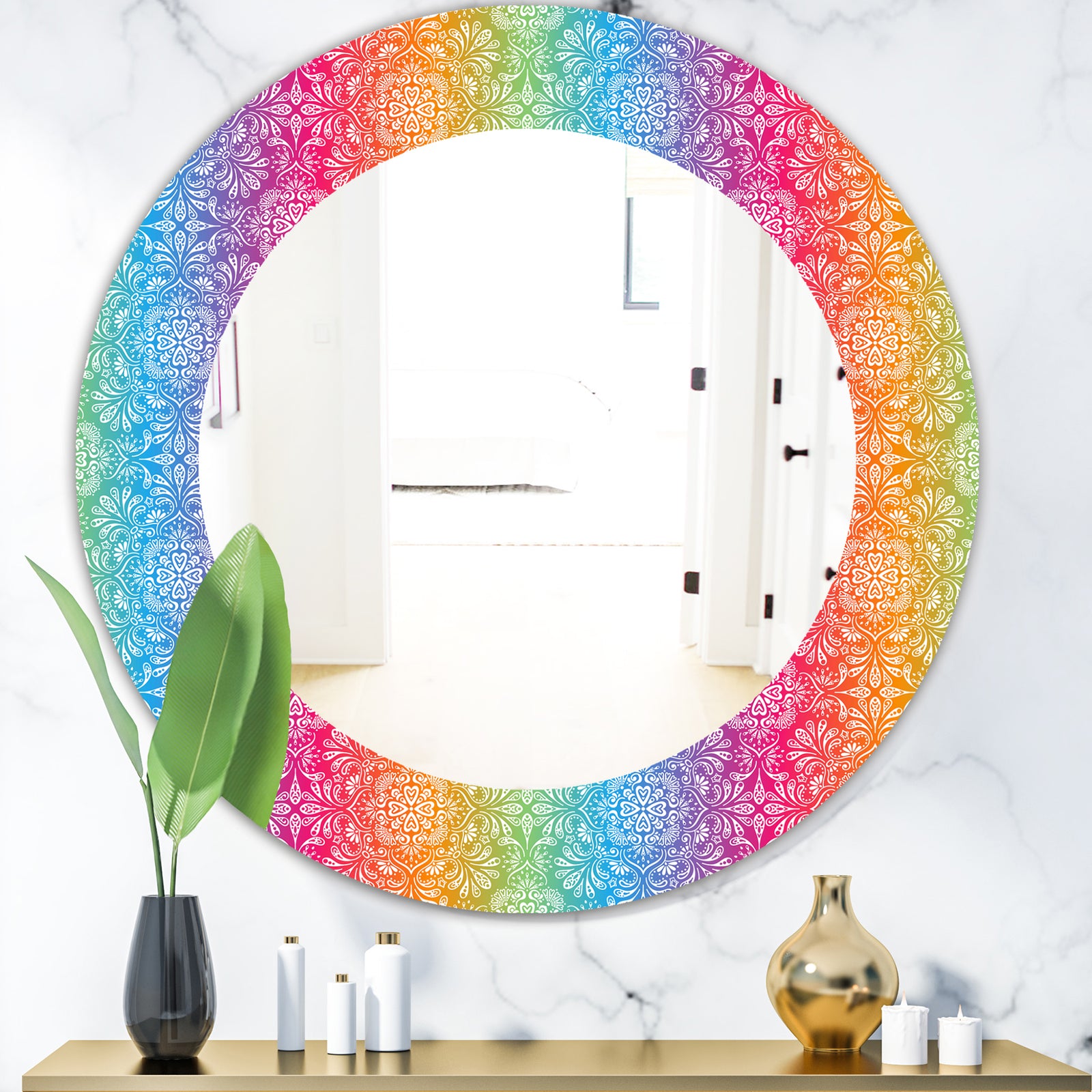 Ethnic Floral Pattern - Bohemian and Eclectic Mirror - Oval or Round Wall Mirror