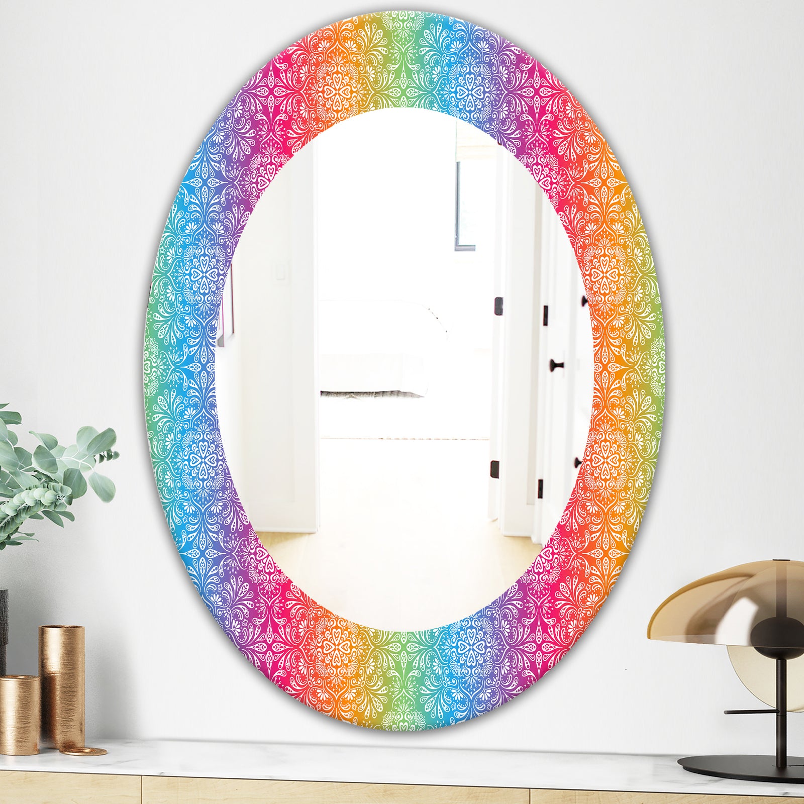 Ethnic Floral Pattern - Bohemian and Eclectic Mirror - Oval or Round Wall Mirror